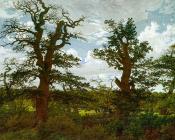 卡斯帕尔 大卫 弗里德里希 : Landscape with Oak Trees and a Hunter